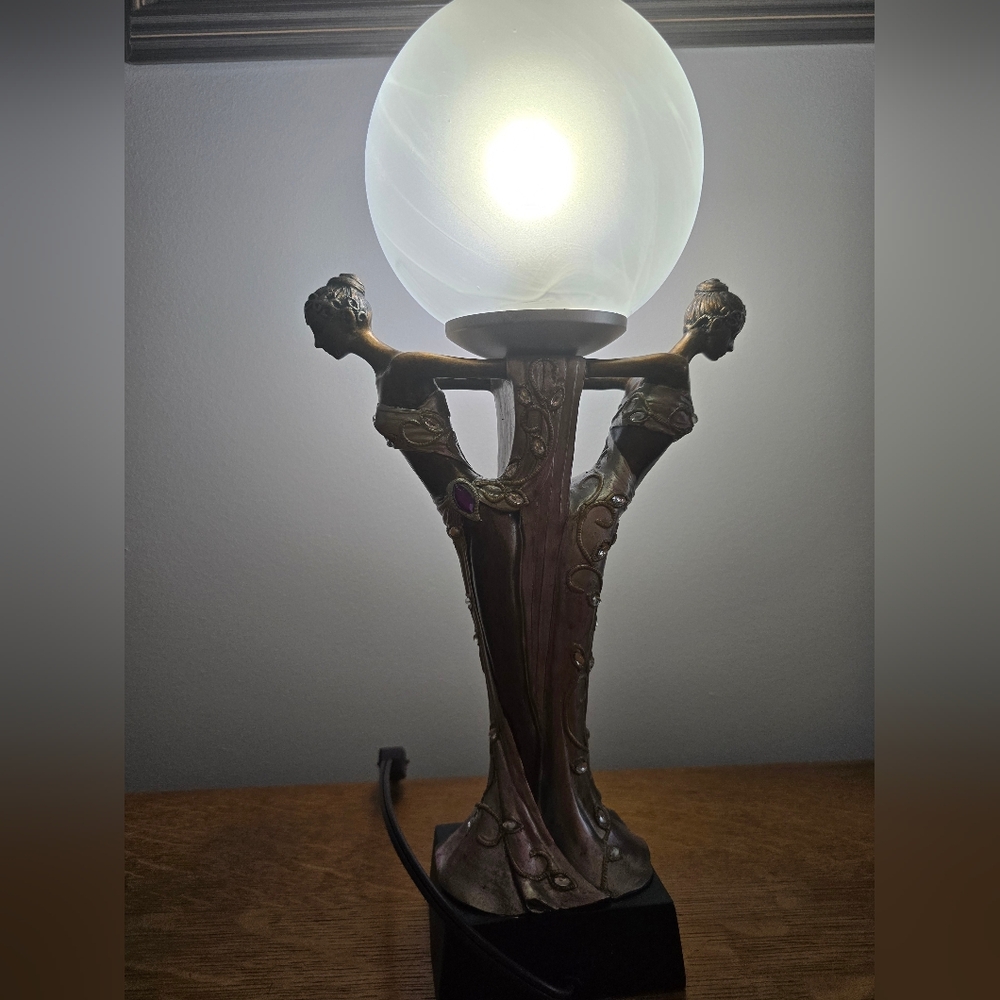 Elegant Brown and Cream Art Nouveau Lamp